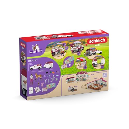 Schleich Horse Club - 90 PC Mobile Vet with Trailer Playset - Includes Toy Horse Figurine, Poseable Veterinarian Figure, Moveable Truck and Accessories - Interactive Play Toys for Kids Ages 5+| 42704