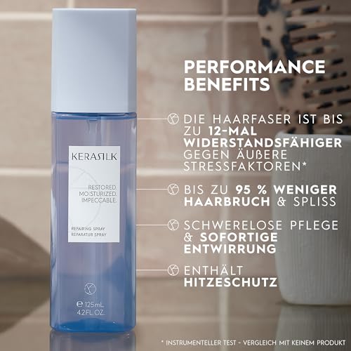 KERASILK Repairing Spray | Protects Against Breakage & Brittleness | Nourishes, Hydrates & Detangles Strands | With Heat Protection | For Dry, Stressed & Damaged Hair | 125ml