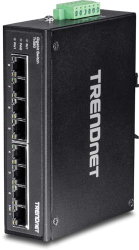 TRENDnet 8-Port Hardened Industrial Gigabit DIN-Rail Switch, TI-G80, 16 Gbps Switching Capacity, IP30 Rated, Ethernet Splitter, NDAA & TAA Compliant, Lifetime Protection, Black