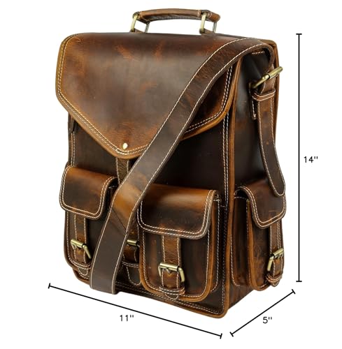 KomalC Leather Backpack Rucksack Travel Laptop Camping Bag for Men Women