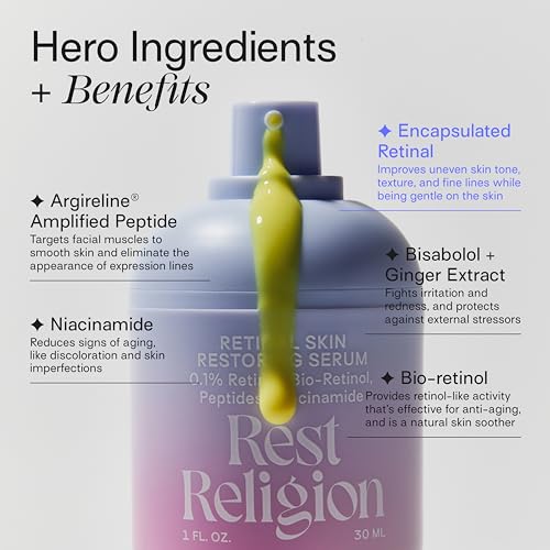 Rest Religion Retinal Skin Restoring Serum with 0.1% Retinal, Bio Retinol, Peptides & Niacinamide, Face Serum for Anti-Aging, Fine Lines & Hyperpigmentation