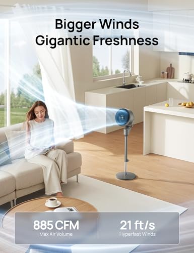 Dreo Fan for Bedroom, 80° Oscillating Standing Fan, 25dB Quiet, 80ft Pedestal Fans for Home Office, 90° Manual Vertical, 3 Speeds, Remote, 34-41" Adjustable Height, Air Circulator