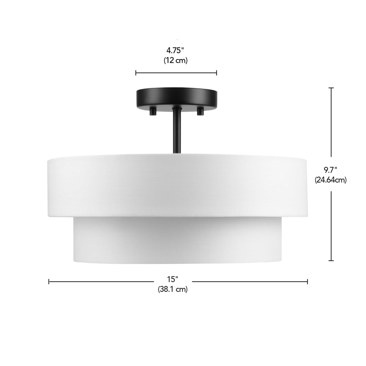 GLOBE Electric 66000138 2-Light Semi-Flush Mount Ceiling Light, Matte Black, 2-Tier, White Linen Shade, Home Improvement, Dining Room, Kitchen