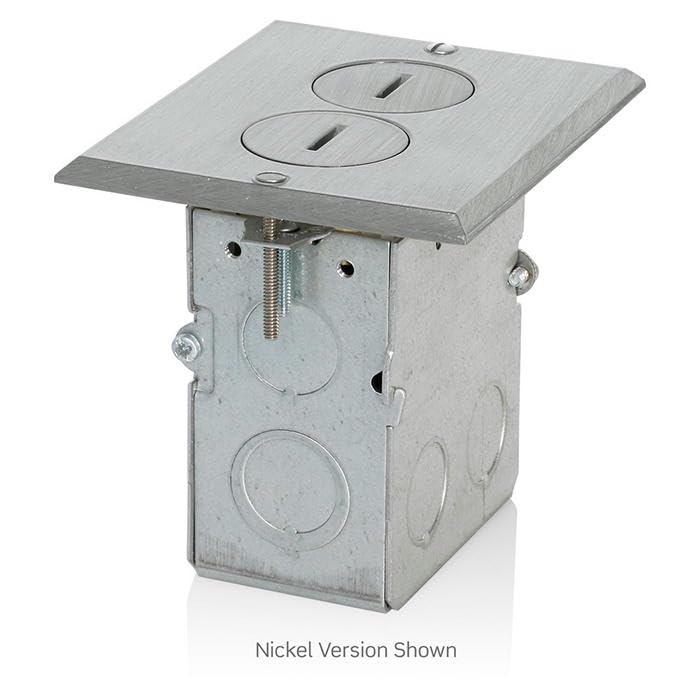 Leviton 25249-FBA 15 Amp Commercial Grade Self Grounding Duplex Outlet Floor Box, Ivory/Brass