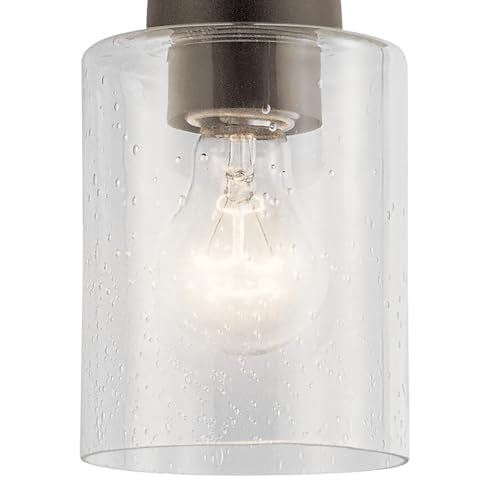 Kichler Winslow 7.5" Mini Kitchen Pendant with Clear Seeded Glass in Olde Bronze®, (7.5" H x 4.25" W), 44032OZ