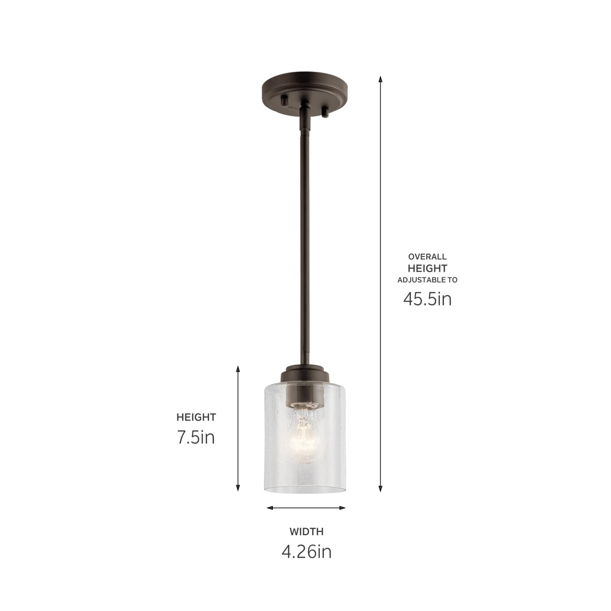 Kichler Winslow 7.5" Mini Kitchen Pendant with Clear Seeded Glass in Olde Bronze®, (7.5" H x 4.25" W), 44032OZ