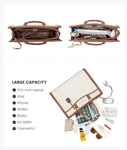 LOVEVOOK Laptop Tote Bag for Women, Leather Office Work Bag Briefcase fit for 15.6 inch Laptop, Large Teacher Computer Bag Handbag,2pcs Set Leather/Black