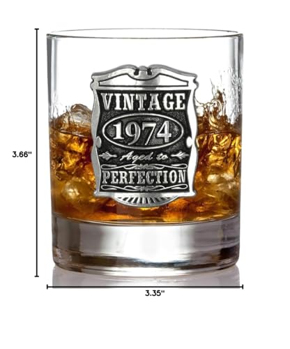 English Pewter Company Vintage Years 1975 50th Birthday or Anniversary Old Fashioned Whisky Rocks Glass Tumbler - Unique Gift Idea For Men [VIN003]