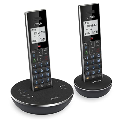 VTech LS6381-2 Bluetooth Speaker with Echo Cancellation, Noise Reduction, Music Streaming, PC/Landline/Cellular Calls, Paired with DECT6.0 Cordless Handset, Answering System, Smart Call Blocker,Black
