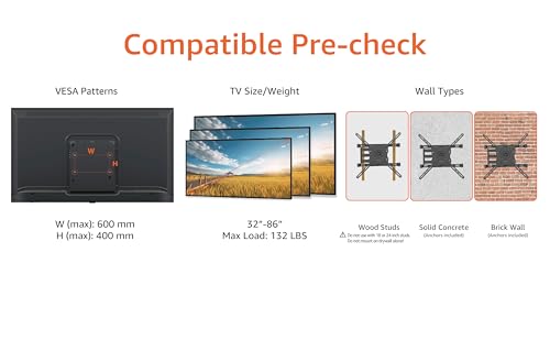 Amazon Basics Full Motion TV Wall Mount with Horizontal Post Installation Leveling for 32 to 86 inch TVs, Black