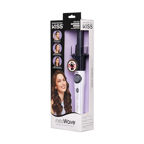 KISS Instawave Deluxe Automatic Rotating Curling Iron, Patented Automotic Spinner, 2-Way Rotation, 1” Ceramic Ionic Wand, Dual Heat Settings, 420° Max Temperature, Black & White