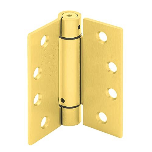Prime-Line U 1158463 Door Hinge Commercial UL Adjustable Self-Closing Spring Hinge, 4-1/2 In. x 4-1/2 In. with Square Corners, 4 Holes per Leaf with Screws, Satin Brass Finish, .134 In. Gauge (3 Pack)