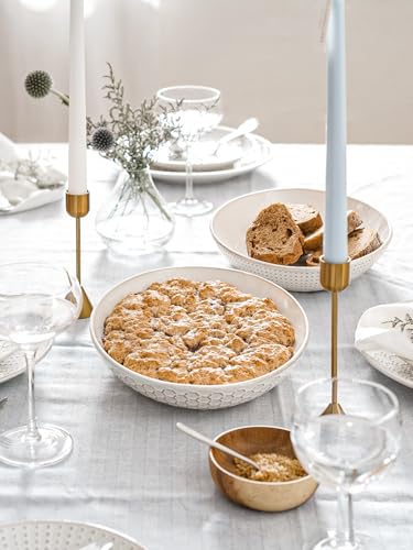 LE TAUCI Pasta Bowls 42oz, Large Salad Bowl, Ceramic Embossment Stoneware Serving Plate for Fruits, Noodle, Dinner, House-warming Wedding Present - 9 Inch, Set of 4, Arctic White