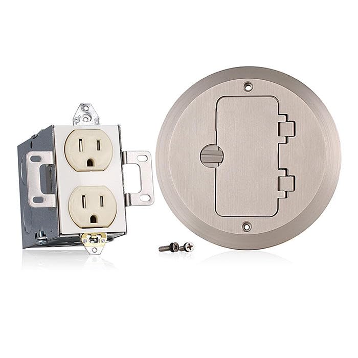 Leviton 25251-TFN 15 Amp 1-Gang Floor Box Assembly, Commercial Grade, Tamper-Resistant, Self-Grounding
