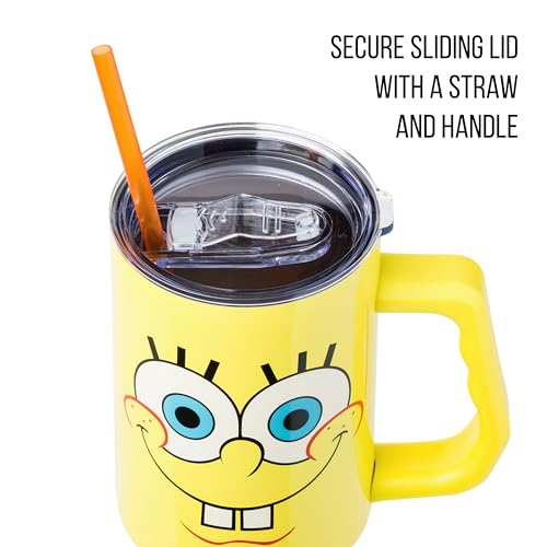 Silver Buffalo SpongeBob SquarePants Stainless Steel Tumbler with Handle, Fits in Standard Cup Holder, 40 Ounces