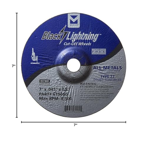Mercer Industries 619050 Type 27 Depressed Center Double Reinforced Cut-Off Wheel, All Metals Cutting, including SS, 25 Pack, 7" x .045" x 7/8"