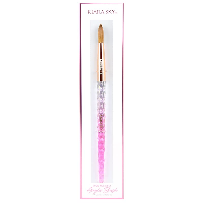 Kiara Sky 100% Pure Kolinsky Acrylic Brush, Crystal Cut Handle and Acetone Resistant #8 - Pink