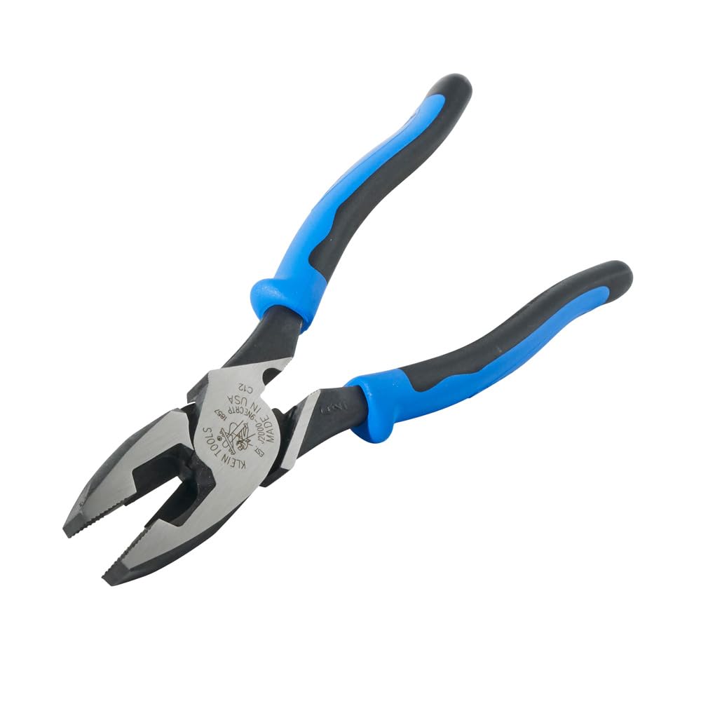 Klein Tools J2000-9NECRTP Side Cutter Linemans Pliers, Made in USA, with Tape Pulling and Wire Crimping, High Leverage, 9-Inch
