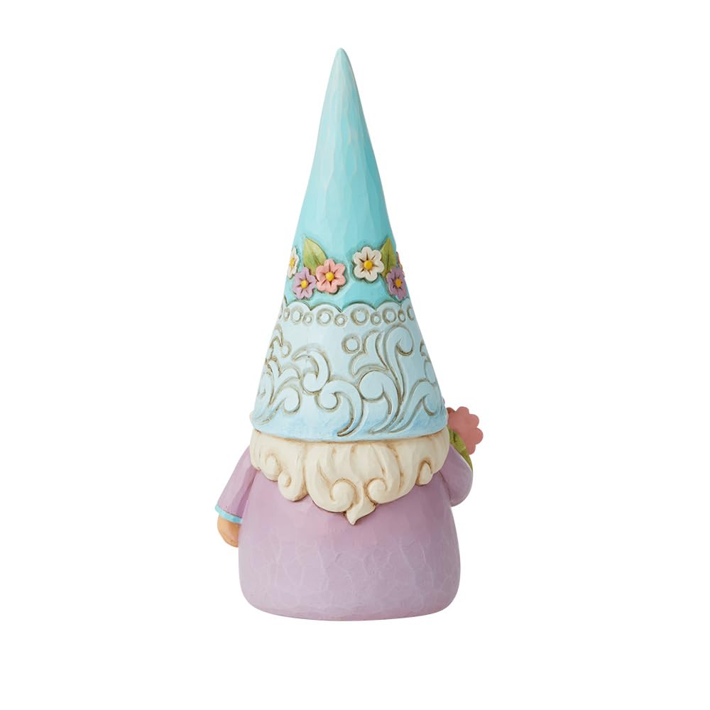 Enesco Jim Shore Heartwood Creek Gnome Holding Flowers Figurine- Stone Resin Hand Painted Crafted Collectible Decorative Gnomes Figurines Home Decor Statue, 7 Inch