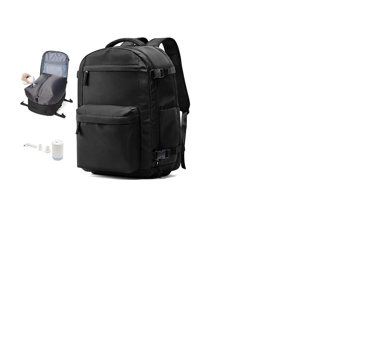 WONHOX Vacuum Seal Backpack for Travel with Air Pump Daypack Carry on Flight Approved Compression Laptop Space Saver Bags Storage with Vacuum System 18x14x8 inches Travel Essentials Bag Women Black