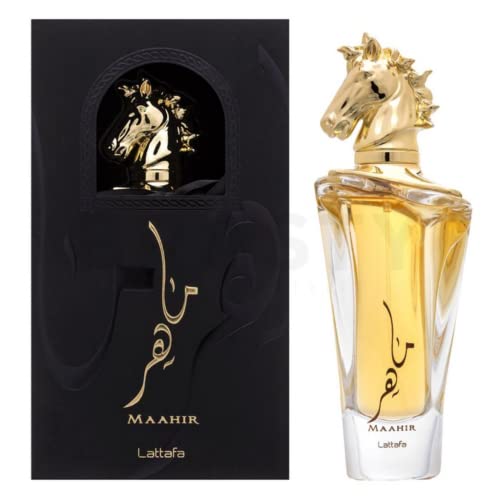 Lattafa Maahir 2-Piece Set for Unisex, (3.4 Oz Maahir Eau De Parfum Spray + 3.4 Oz Maahir Black Edition Eau De Parfum Spray)