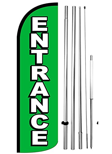 4LessCo ENTRANCE - Windless Swooper Feather Flag 15 ft Tall Pole Spike Kit Banner Sign gq-h,Green