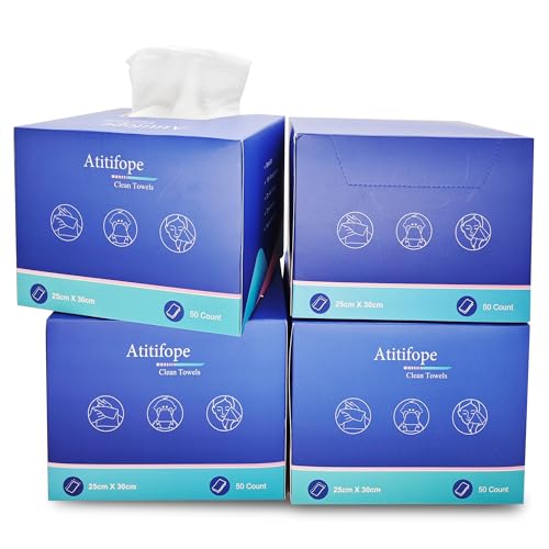 Atitifope Disposable Cloths for Face 200Count Travel Cleaning Cloths 100% Biodegradable Makeup Remover Wipes (4Boxes)