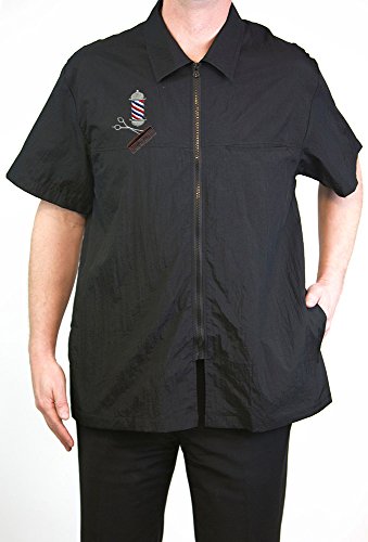 CHARLENE Classic Barber Zip Jacket with Collar and Barber Pole Logo (M, BLACK)