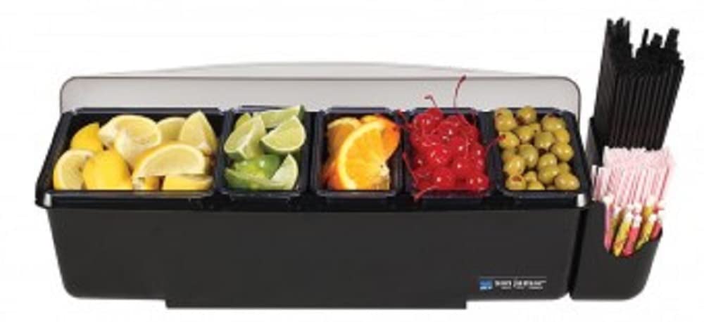 San Jamar Dome Garnish Center 5 Tray with Caddy for Kitchen, Bar, And Restaurants, Plastic, 8 Pints, Black