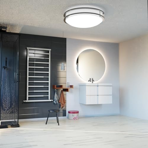 Lunabode LED Dimmable LED Light, Double Ring, Hallway Light Fixtures Ceiling, Bedroom Lights, Closet Lights, Kitchen Lights, 22W (100W Eq), 1800lm, 5CCT, Brushed Nickel, ETL (14", 5 CCT)