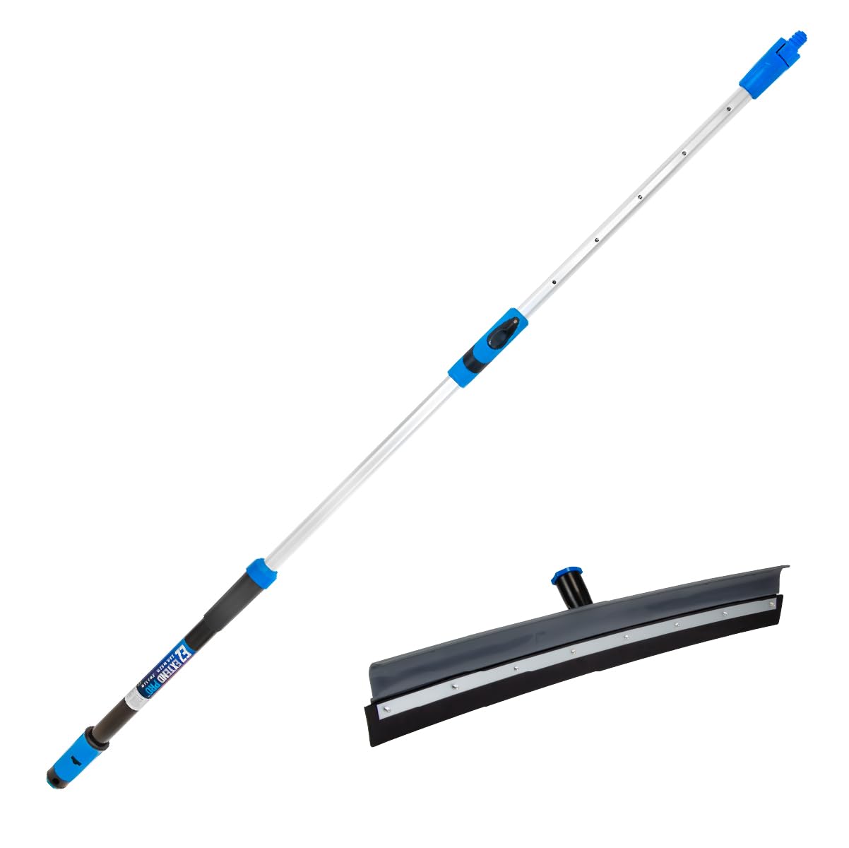 Unger Professional Lock-On 22 in. Curved AquaDozer Rubber Floor Squeegee with Ez Extend Pro Telescopic Pole, Lightweight Rubber Durable Squeegee for Tile, Smooth Concrete, Basements