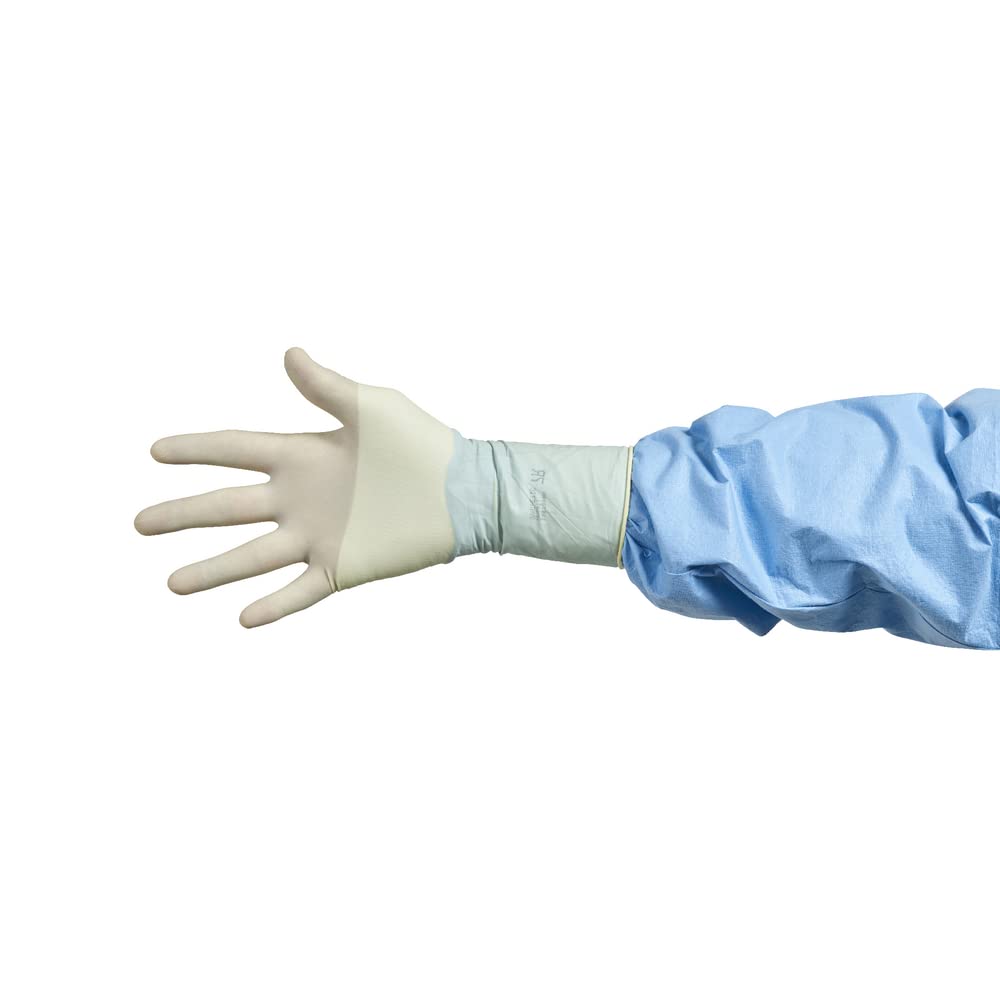 HALYARD Micro Surgical Gloves Sterile Neoprene Individually Wrapped Pairs Powder Free Medical Disposable Gloves, 5.9 mil, Size 7.5 Medium, Cream, SGL85075 (Box of 50 Pairs - 100 Total)