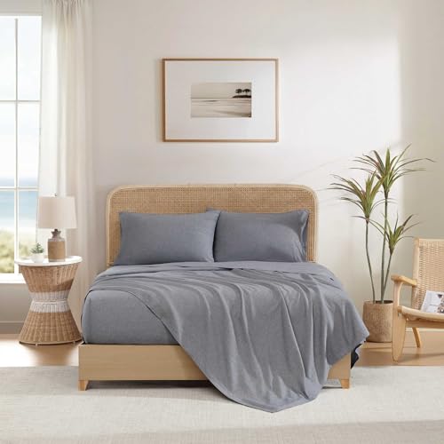 Tommy Bahama - Queen Sheet Set, Twill Weave Bedding with Matching Shams and Deep Pockets, Wrinkle-Resistant Bed Essentials, Oeko-Tex Certified (Paradise Twill Blue, Queen)