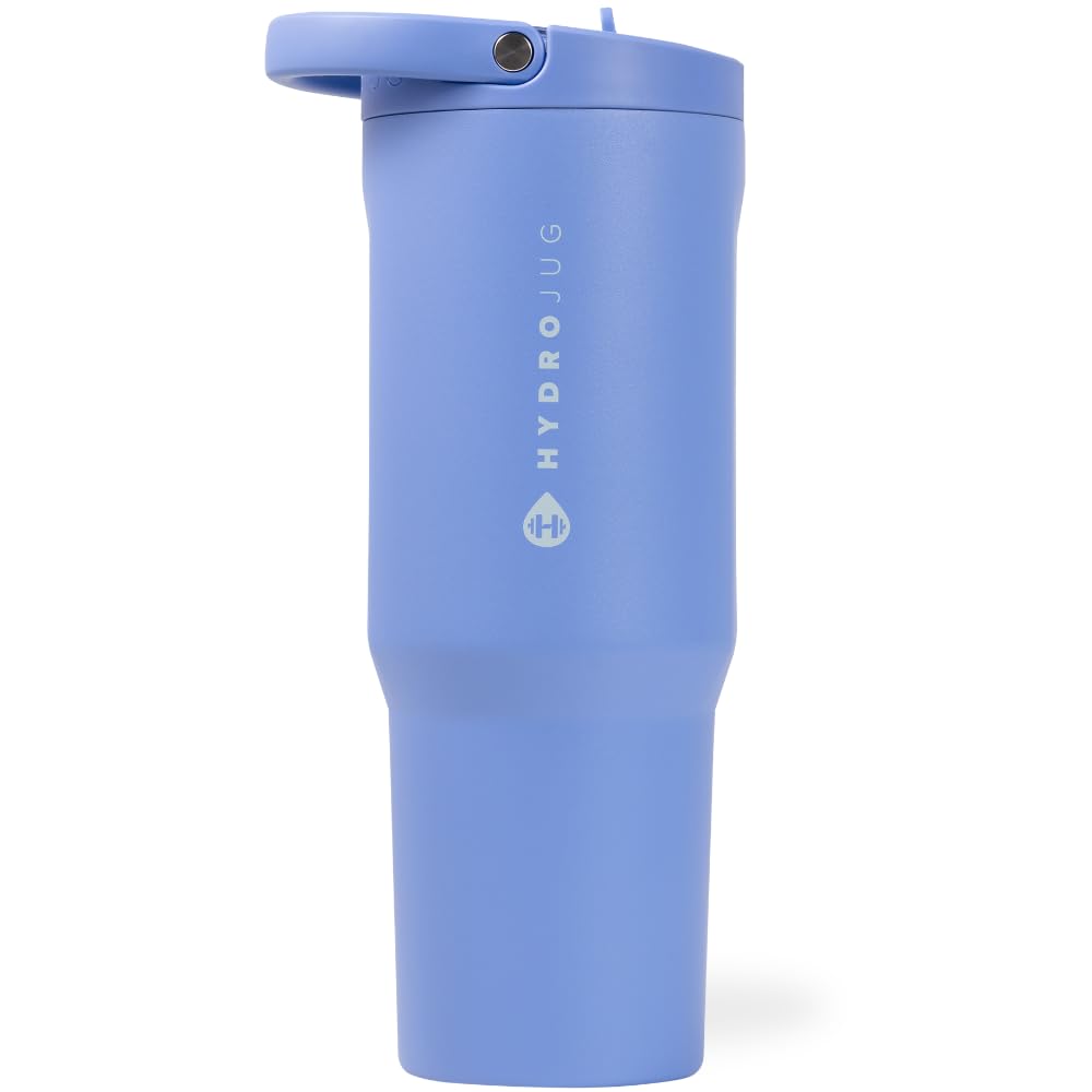 HydroJug Sport - Stainless Steel Tumbler with Straw, Vacuum Insulated, 40oz Leakproof Water Bottle, Ergonomic Design, Reusable, Dishwasher Safe, Rubber Base, Durable for Gym or Outdoors, Light Blue