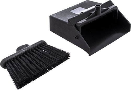 Carlisle FoodService Products Duo-Pan Upright Dust Pan and Broom Broom Set with Clip for Floor Cleaning, Restaurants, Office, And Janitorial Use, Plastic, 36 Inches, Black