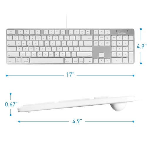 Macally Ultra-Slim USB Wired Keyboard with Number Keypad for Apple Mac Pro, MacBook Pro/Air, iMac, Mac Mini, Laptop Computers, Windows Desktop PC Laptops, Silver (SLIMKEYPROA)