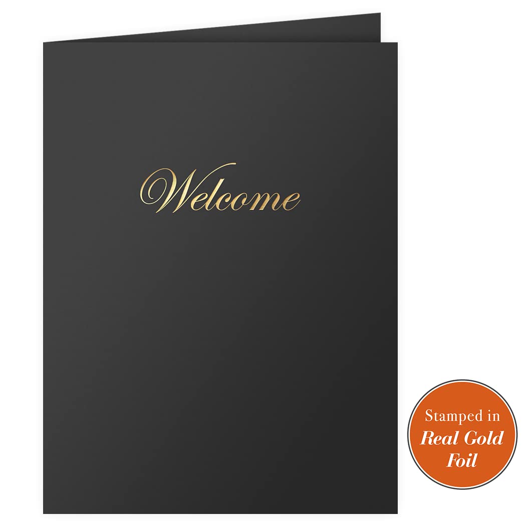 The Gallery Collection, 25 Count, Black, Welcome Pocket Folders, Gold Foil Stamped, for HR Professionals (9 x 12)