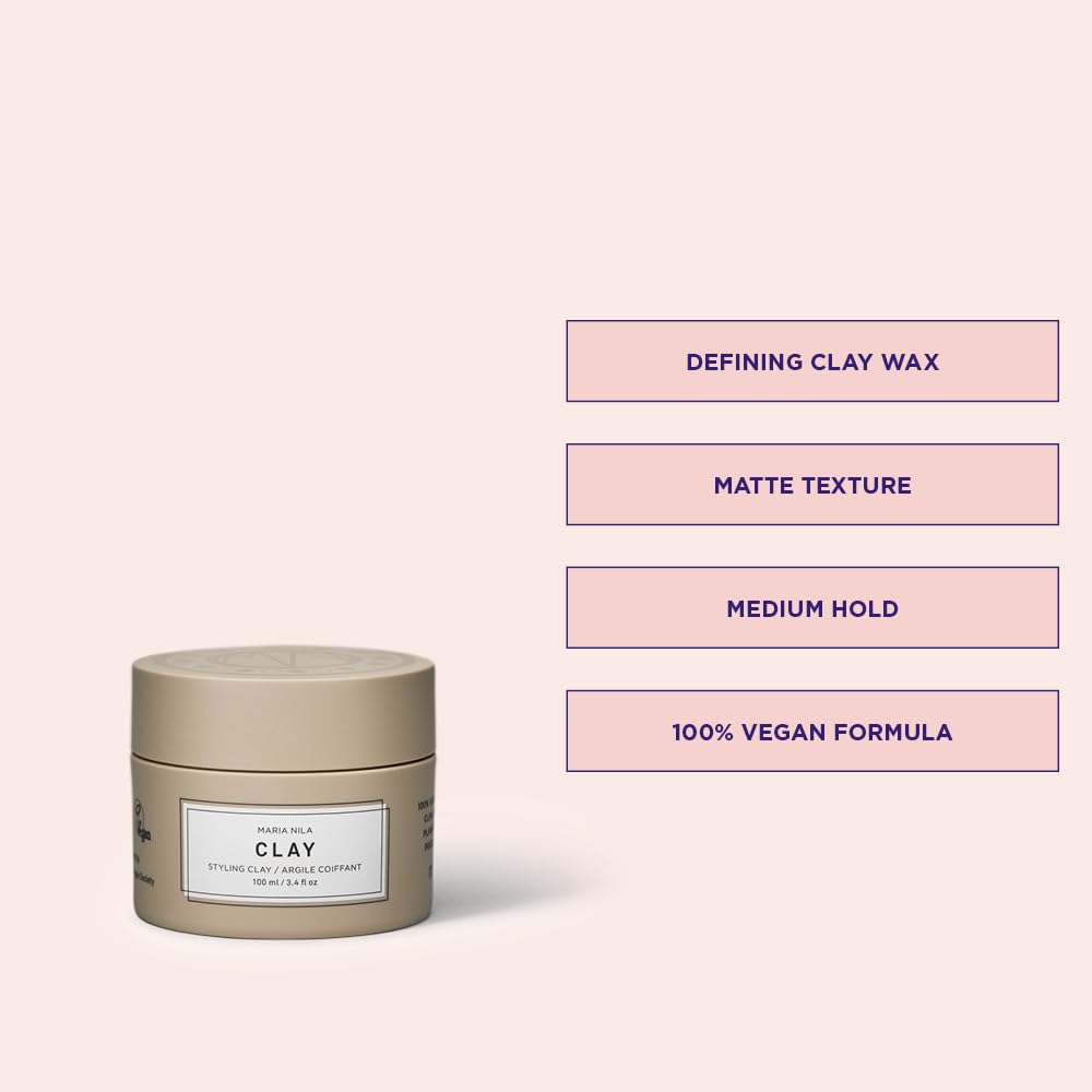 Maria Nila Hair Wax Clay, 3.4 Fl Oz, Hold 3/5, For all Hairstyles, Defining Wax Gives Matte Texture, 100% Vegan & Sulfate/Paraben free