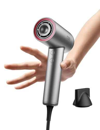 TYMO Ionic Hair Dryer, Professional Hair Blow Dryer with 110000 RPM Brushless Motor for Fast Drying, Lightweight Compact Hairdryer with Nozzle, Low Noise, 4 Temps & 3 Speeds for Women Man, Silver