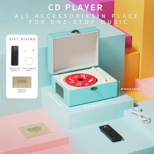Yintiny Blue Time Music Box CD Player with Speakers for Home Decor