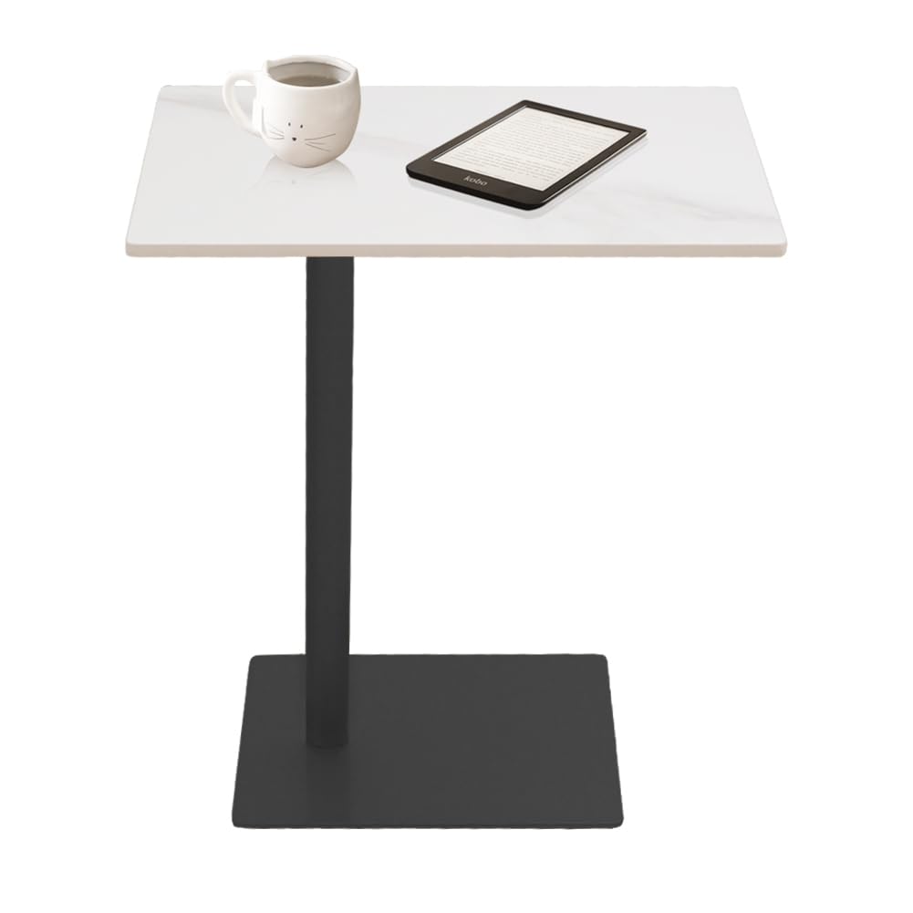 Cre Cra Marble Top Metal Gold C Shaped End Table Modern Sofa End Coffee Tray Side Desk for Couch Living Room Bedroom Black