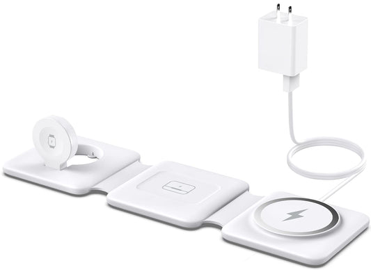Charging Station for Apple Multiple Devices - 3 in 1 Foldable Magnetic Wireless Charger Dock - Travel Charging Pad for iPhone 16 15 14 13 12 Pro Max Plus Watch & Airpods