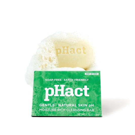 ANDREW LESSMAN pHact Moisture-Rich, Soap-Free Cleansing Bar Hint of Mint. Natural Skin pH. All Skin Types - Even Sensitive Skin. Hypoallergenic. Dermatologist Tested. 6-Pack 4.25 oz Each