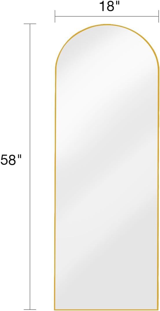 DMWOODFL 58"x18" Arched Full Length Mirror - Floor Standing or Wall Mounted with Stand, Aluminum Frame & Shatter-Proof Glass, Gold Freestanding Mirror for Bedroom, Living Room, Entryway Decor