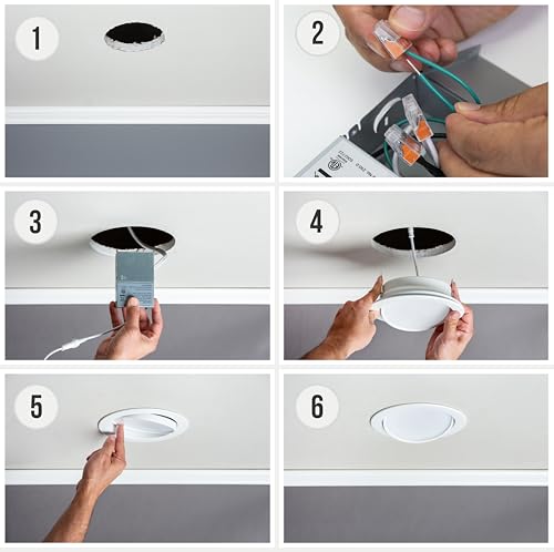 PROCURU [4-Pack] 6-Inch Gimbal Heavy Duty 12W (7" Trim) LED 2700K-6000K 5CCT Adjustable, Rotate & Swivel Ultra-Thin Recessed Ceiling Downlight, Dimmable, AirTight IC Rated (VGB6-5W3-4P)