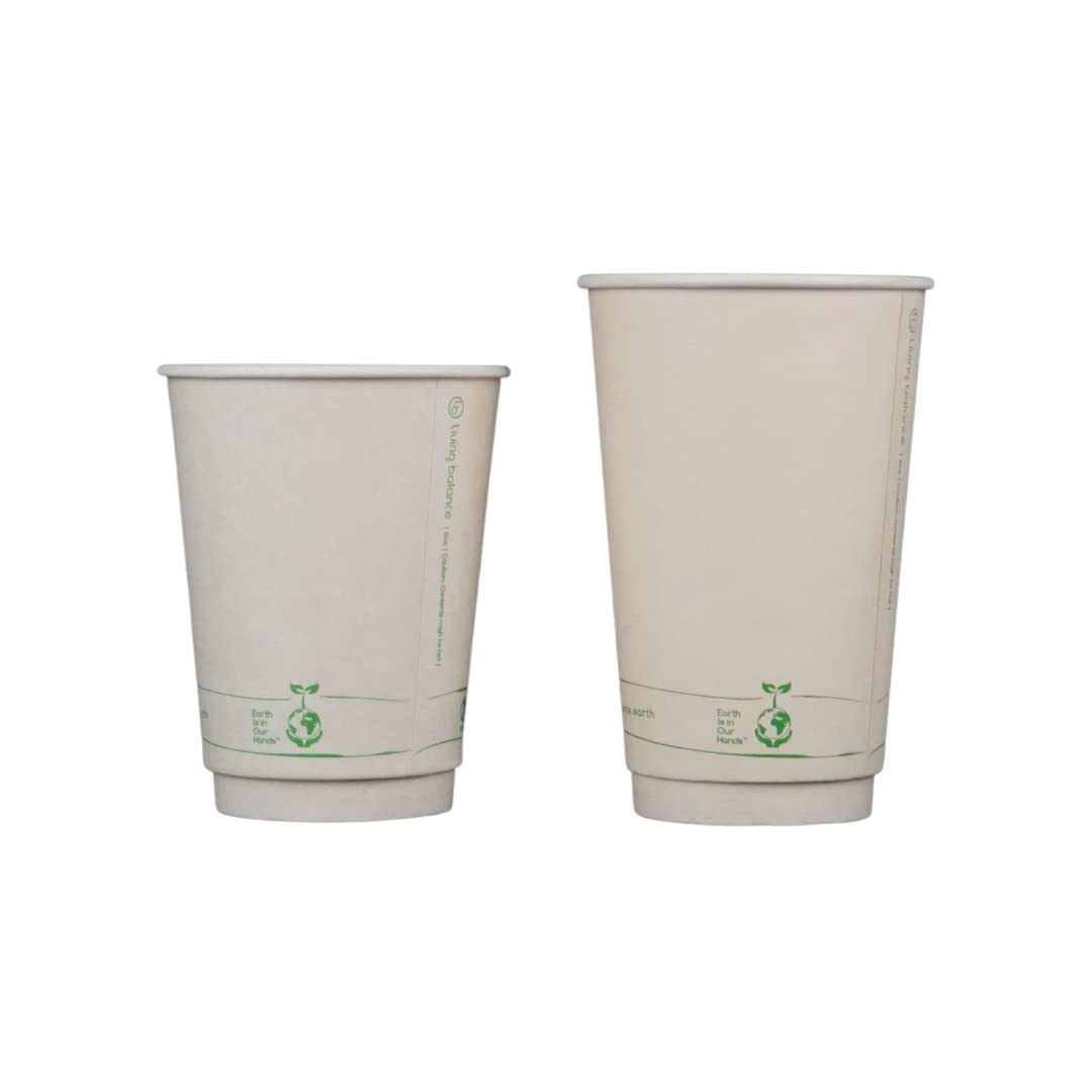 LB [ 12oz - 100 Pack ] Certified Compostable Coffee Cups by Living Balance | 100 compostable coffee cups with Integrated Sleeves | Leak Proof, BPA-Free, Sturdy & Biodegradable | Events, Home & Shops