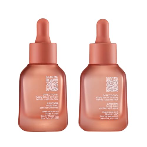 ITK Skincare 2-Part Face Serum Set for Brightening Skin, Correcting Dark Spots + Reducing Fine Lines - Vitamin C AM Face Serum with Light Niacinamide + Clarifying Peptides PM Face Serum with Bakuchiol