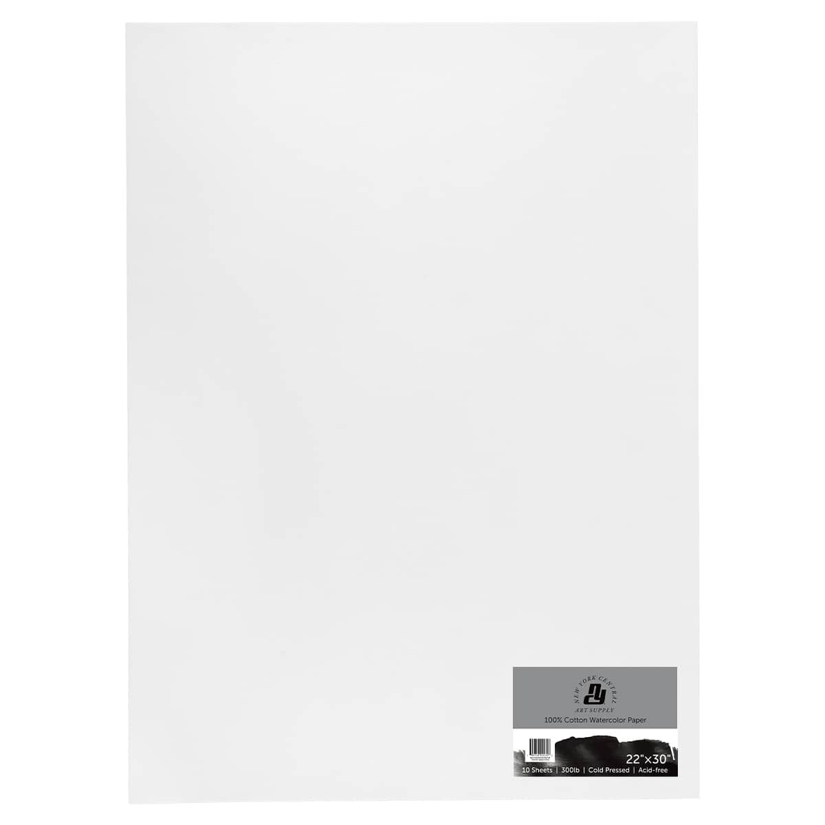 New York Central Watercolor Paper - 22x30-1 Pack of 10 Sheets - 300 lb. Cold Press - 100% Cotton, Acid-Free, Archival Quality, Bright White Watercolor Paper Pad for Wet & Dry Media