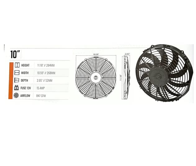 SPAL 30100435 10'' Low-Profile Radiator Puller Fan Curved Blades 12 Volt 847 cfm VA11-AP7/C-57A Cooling for Radiators, Oil Coolers, and Compact Applications
