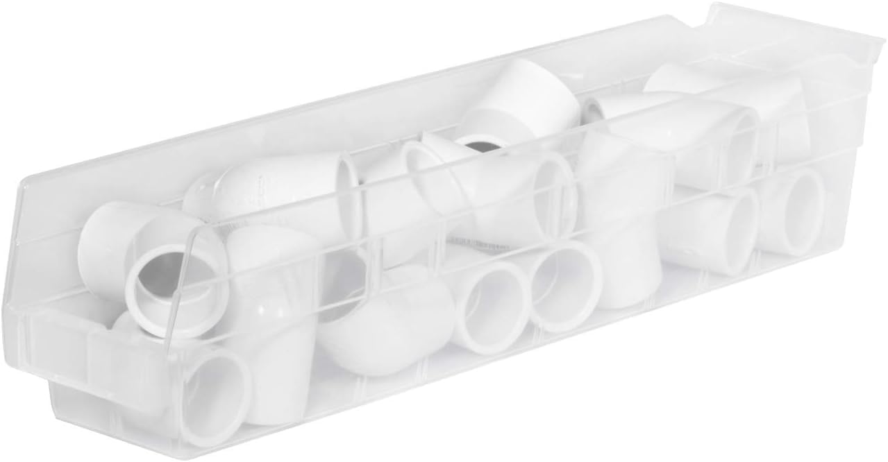Akro-Mils 30128 Plastic Shelf Bins, Heavy Duty Storage Bins for Garage, Closet, and Drawer Organization, 457 x 102 x 102 Mm, Clear, 12 Count